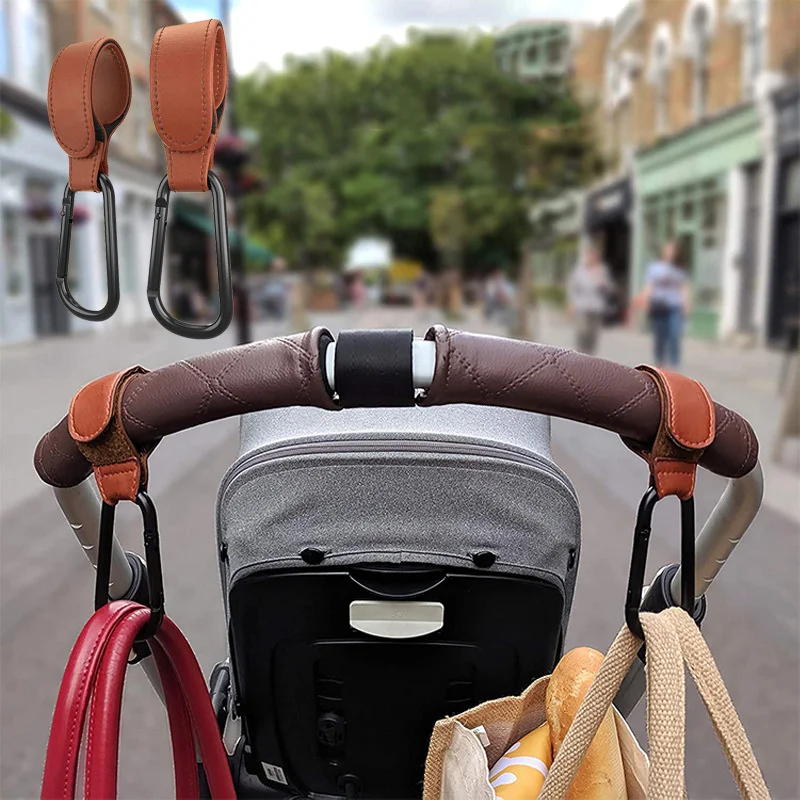 Baby Strollers expensive PU Leather Baby Stroller Hook Hanger Multi-function 360 Degree Rotable Velcro Cart Organizer Pram Hook Baby Stroller Accessories Baby Strollers expensive