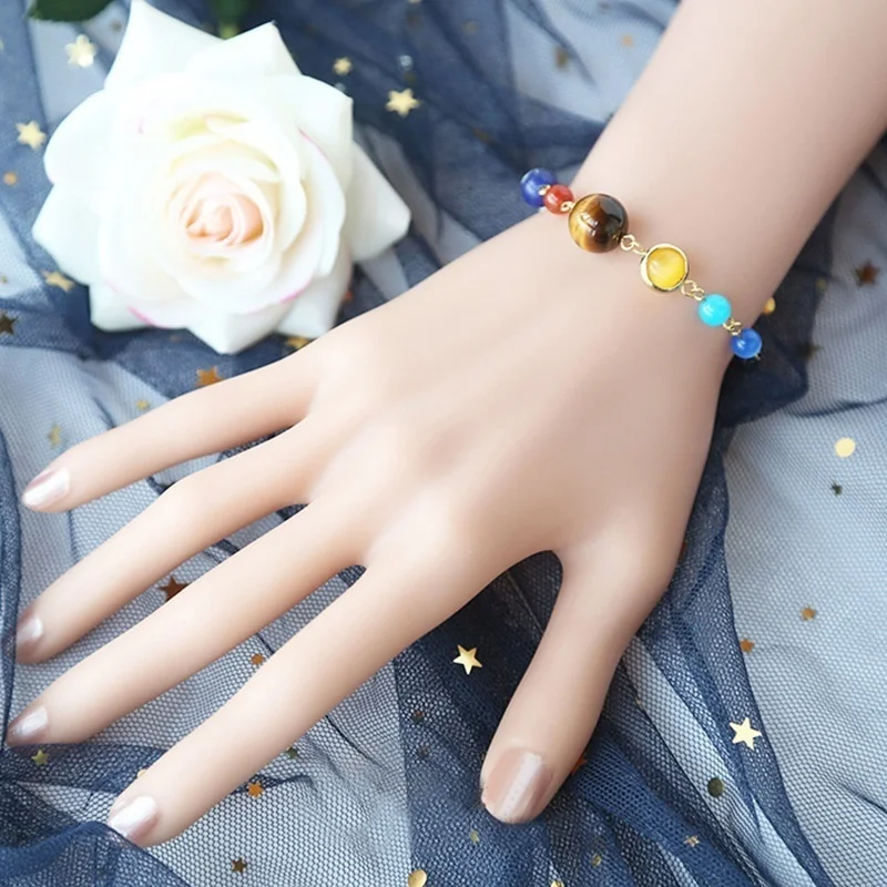 Вселенная Галактика восемь планет солнечная система бусины браслет энергия звезда натуральный браслет-цепочка с камнем браслет для женщин подарок