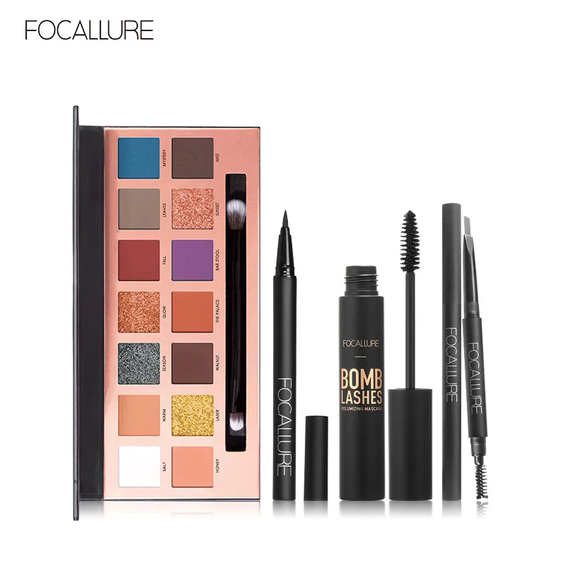 Набор для макияжа FOCALLURE, 5 шт., 14 цветов, тени для век, подводка для бровей, тушь для ресниц, косметический набор|Наборы для макияжа| | АлиЭкспресс