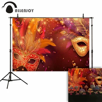 

Allenjoy Party Curtains Golden Red Glitter Feather Ribbon Dot Bokeh Photophone Backdrops Dancing Activity Background Cloth