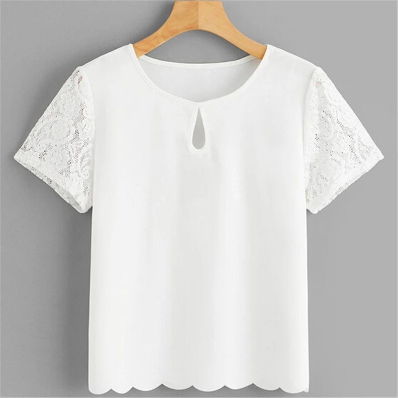 

Women Blouse Fashion Lace Short Sleeve Blouse Summer Shirt Casual Ladies Shirts And Blouses White Tops Camisas Mujer