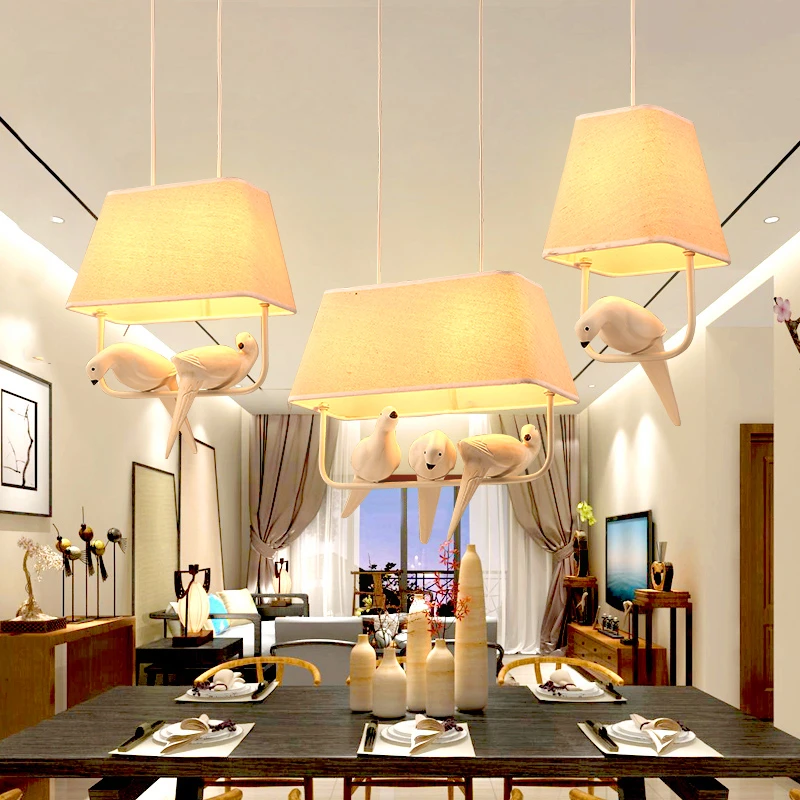 

Modern Individual Birds Pendant Lamps Fixture Vintage Resin Bird Fabric Lampshade LED Pendant Light Kitchen Restaurant Luminaire