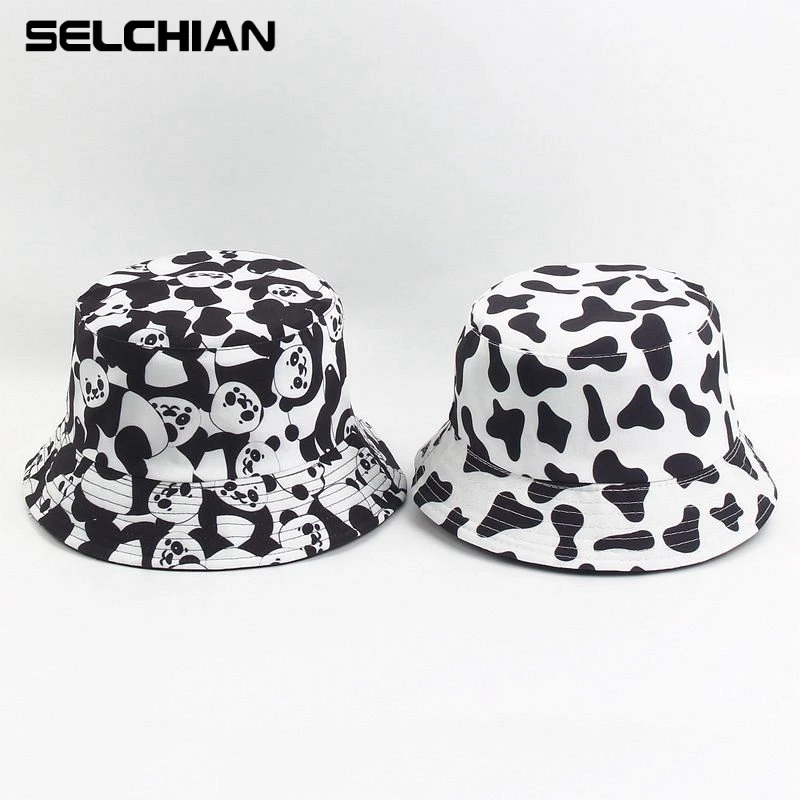 Hot New Fashion Print Hat White Black Bucket Hat Reversible Fisherman Caps Spring summer Hats For Women Men