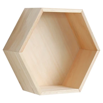 

Modern Creative Solid Wood Hexagon Container Wall Shelf/Storage Organizer 1pc