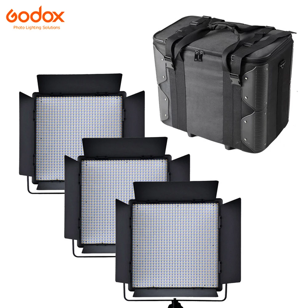 

3x Godox LED1000Bi II Bi-Color/ LED1000D II 5600K DMX Port LED Video Continuous Light CB-10 Suitcase Pulley Carrying Bag Kit