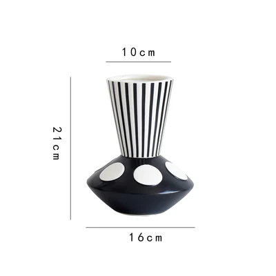Nordic Modern Black And White Art Creative Pot Home Decor Crafts Room Soft Decoration Flower Arrangement Geometric Ceramic Vases