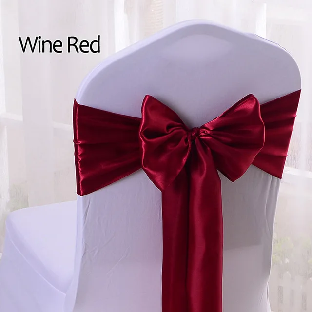 1pc Satin Chair Sash Bow Ties Bands For Hotel Banquet Wedding Party Decoration Red/Blue/Yellow Multi Color 16*275cm Burgundy