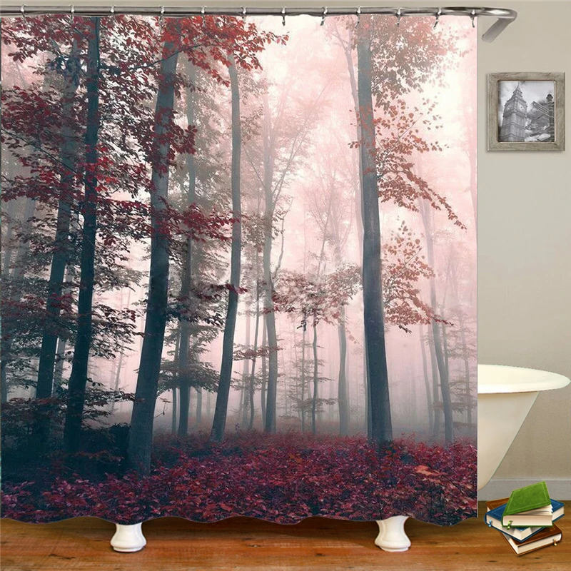 Plant environmental protection shower curtain polyester cloth printing landscape shower curtain for home decoration