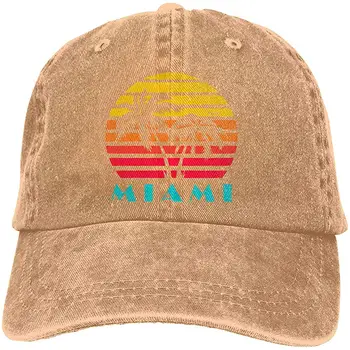 

Men&Women Adjustable Cotton Denim Baseball Caps Miami 80s Sunset Plain Cap