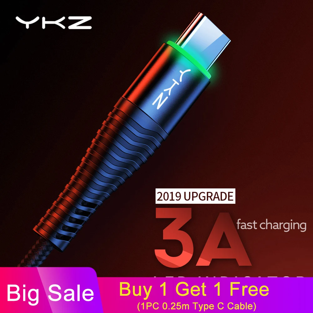 YKZ светодиодный светильник usb type C кабель 3A Быстрая зарядка зарядное устройство USB-C type-c кабель для samsung S10 S9 Xiaomi Mi 9 8 One Plus USB C шнур