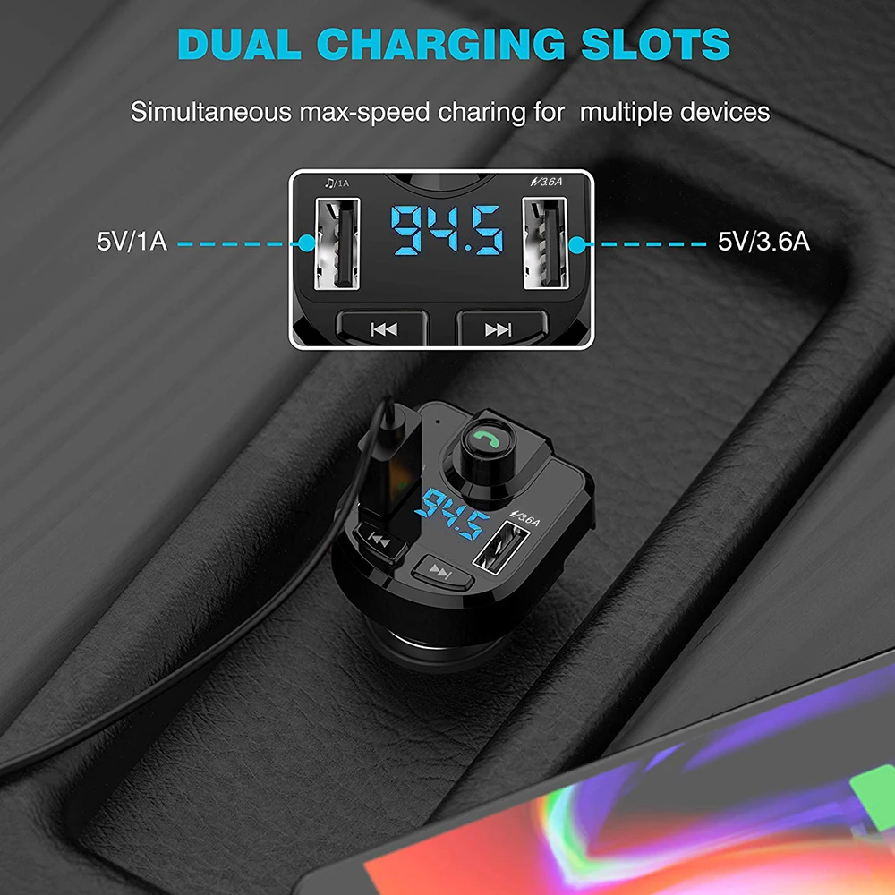 Bluetooth 4,2 MP3 плеер Handsfree автомобильный комплект fm-передатчик Поддержка TF карта U диск USB 3.6A Быстрый двойной USB зарядное устройство адаптер питания