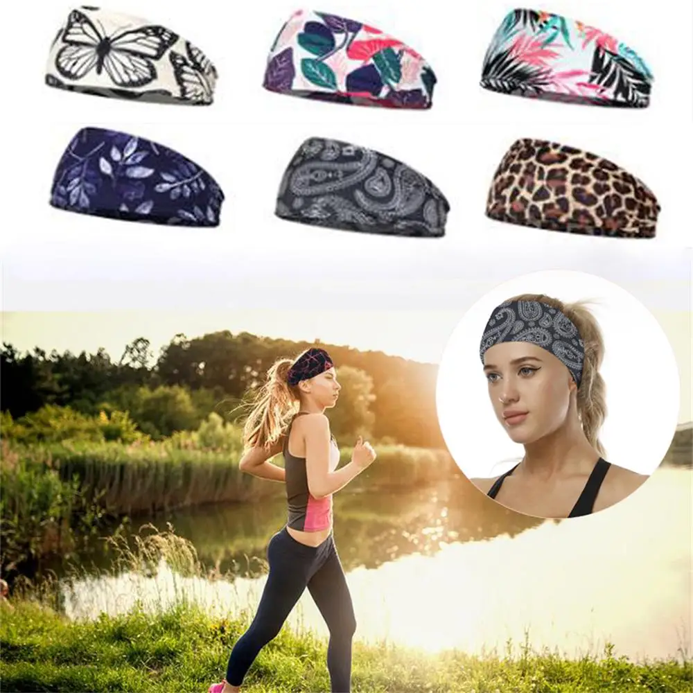 Fashion Printed Yoga Elastic Hair Band Sport Headband Gym Anti-Slip Slim Hair Band Women Fitness Antiperspirant Headband Turban sports headbands flower print headbands