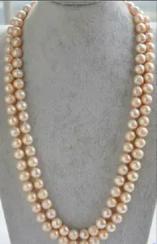 

48" AAA 10-9MM SOUTH SEA NATURAL GOLD PINK PEARL NECKLACE AAAAAAAA Free shipping