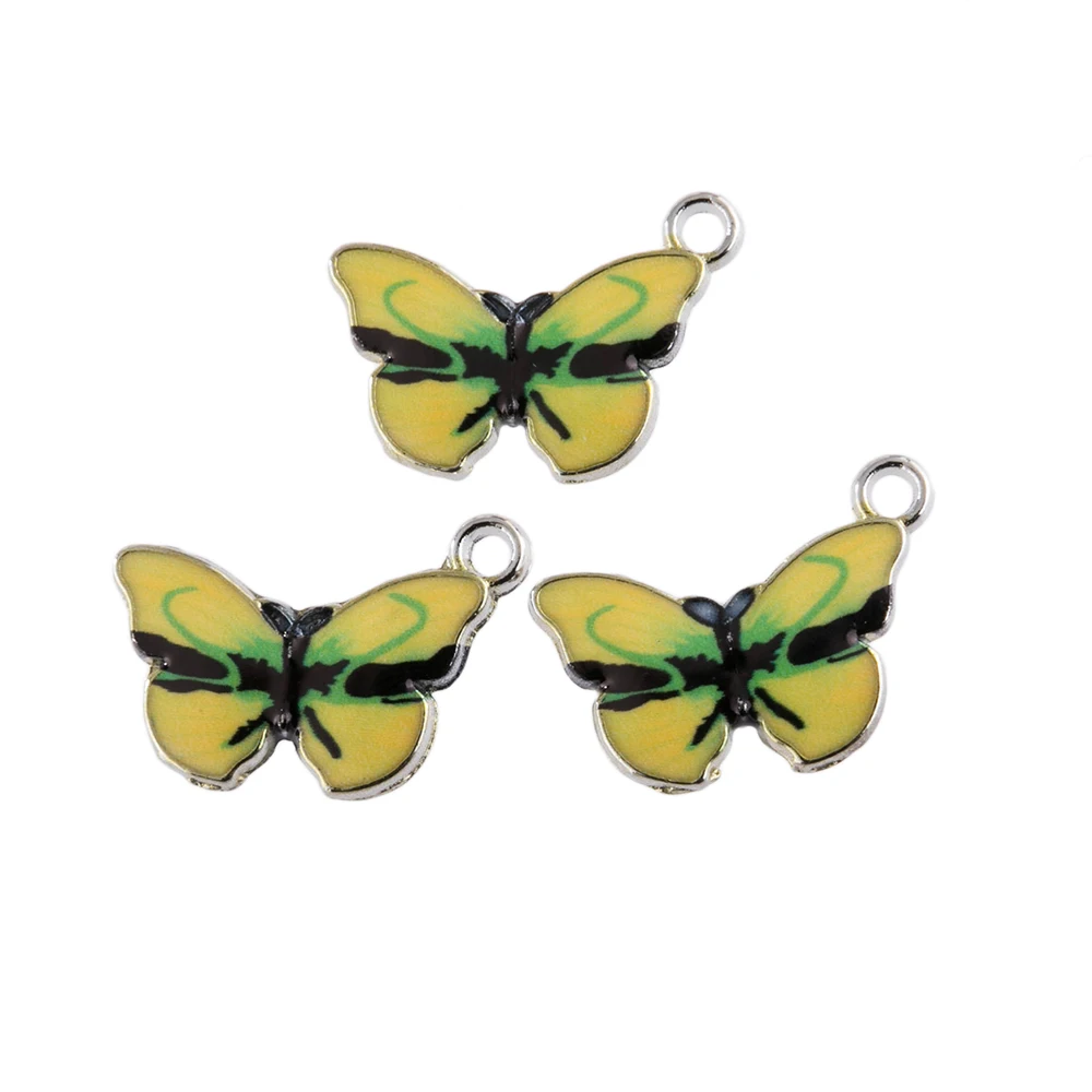10 PCS Butterfly Pendants Charm Colourful Enamel Animal For Jewelry DIY Making