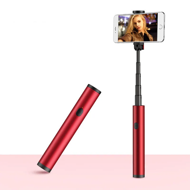 Red support Селфи палка Bluetooth мини беспроводная Выдвижная алюминиевая ручная селфи палка для iphone 8 Plus XR Xs Max Galaxy S10 S9 Note 9 - Цвет: Red support
