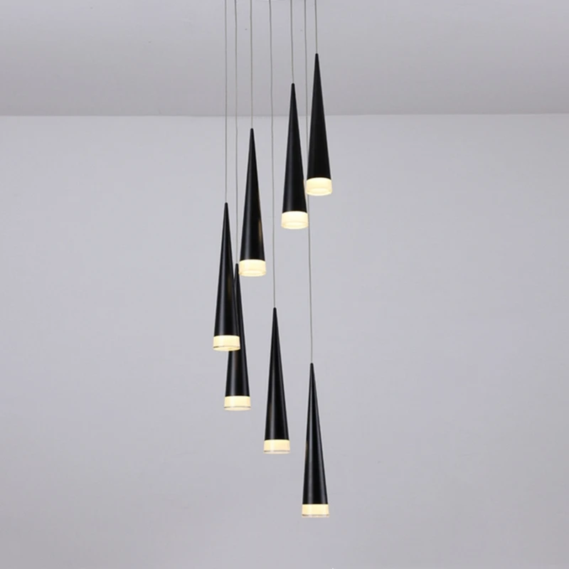 

Nordic simple cone metal pendant light modern led creative bar restaurant staircase hanging lamp