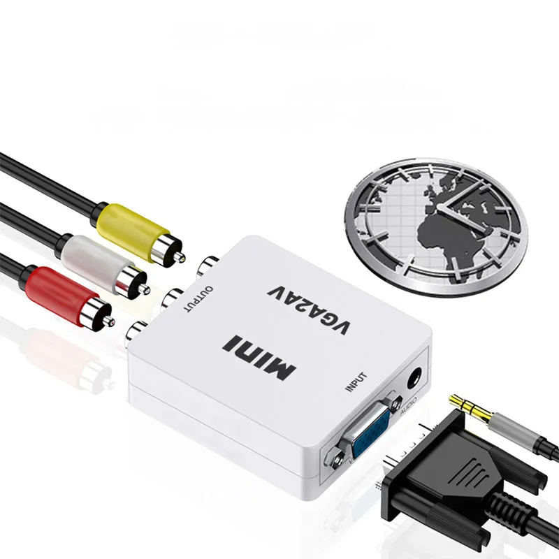 VGA to AV Mini Converter Adapter with 3.5mm Audio 1080P Conversor VGA2AV Video Converterto PC HDTV Converter