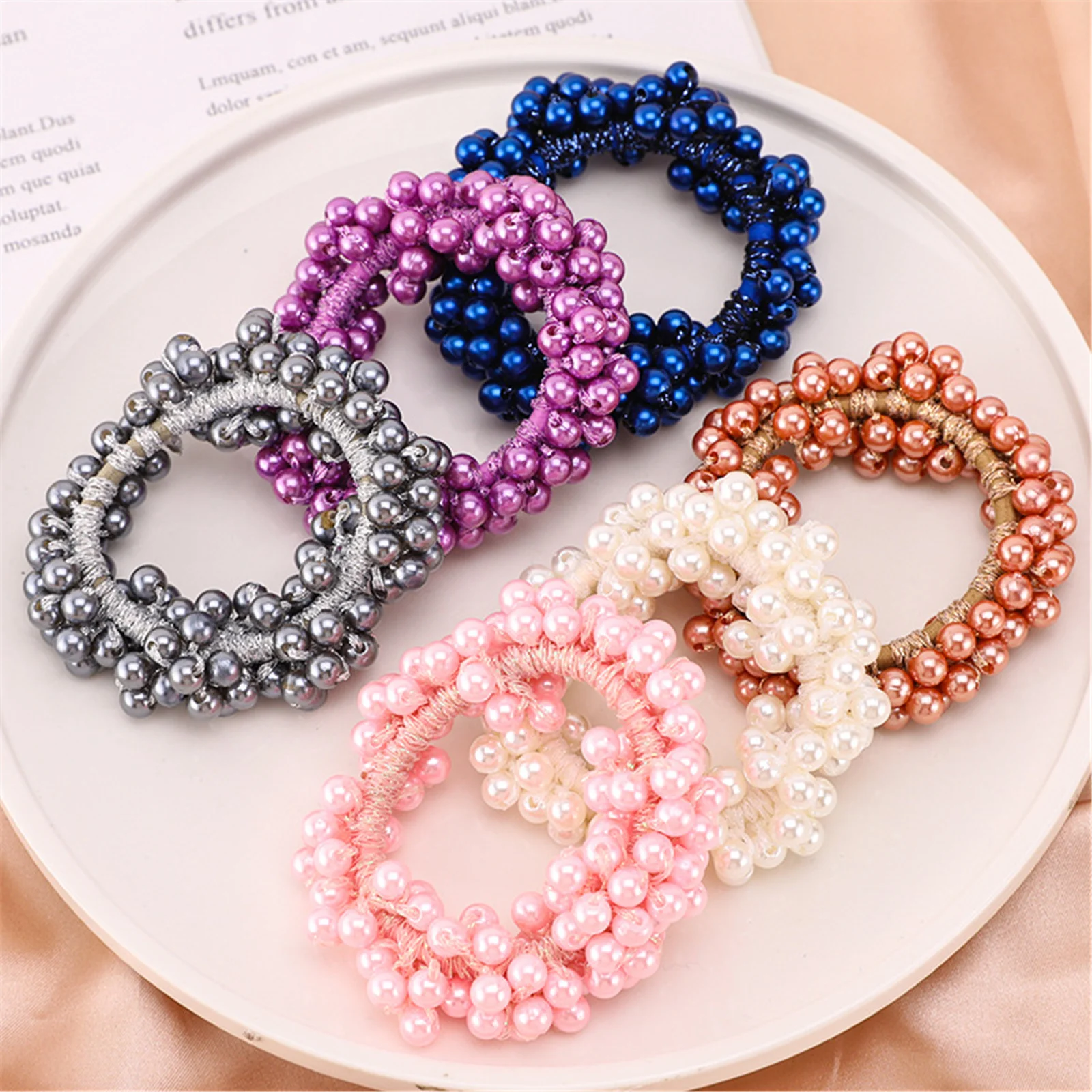 Pearl Hair Rope Bracelet Dualuse Hair Ring Color Ponytail Simple Hair