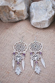 

hamsa hand earrings Dream Catcher earrings boho summer lotus earrings hippie feather flower earrings