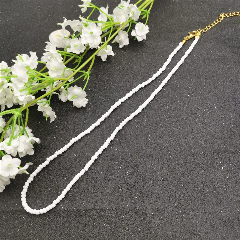 JCYMONG New Design 3MM Beads 17 Style 40CM Necklace For Women Fashion Gold Color Link Chian Long Necklace Choker Necklace - Metal Color: White