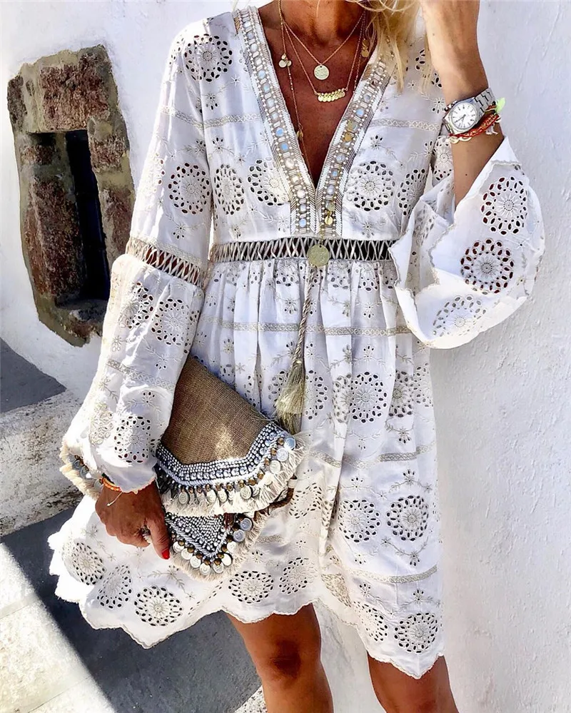 

SZMALL Newest Fashion Boho Long Sleeve Dress Women Autumn Jupe Female V Neck Mini Dresses Lady Loose UniQue Au Streetwear Suit