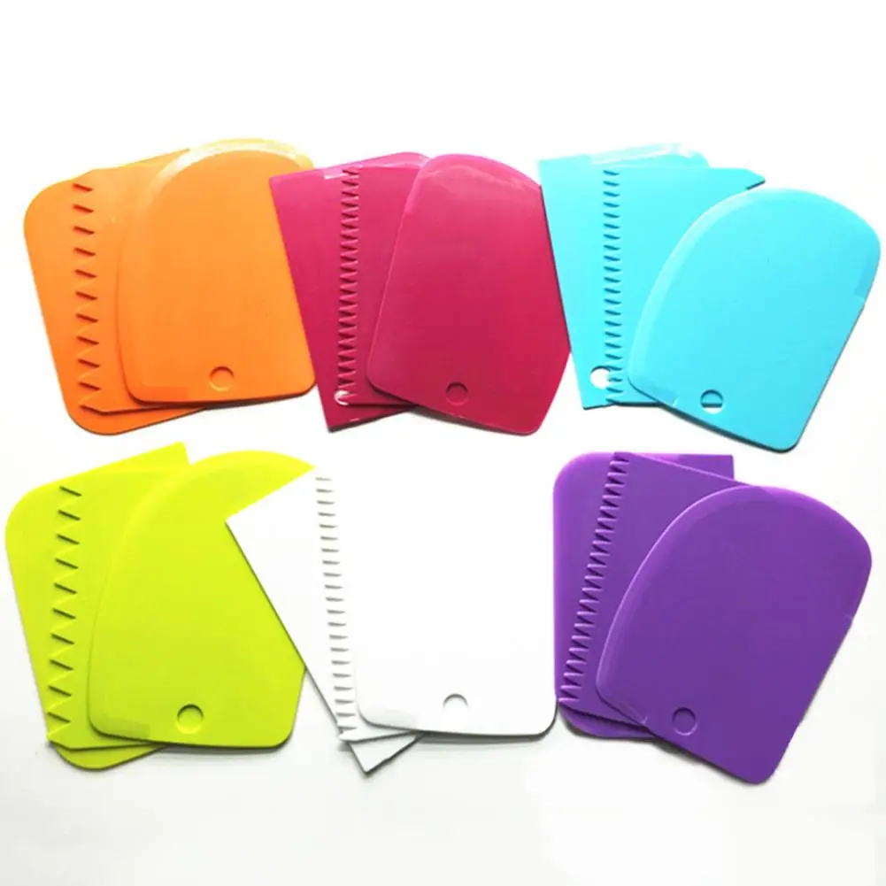 

40# New 3Pcs Straight Arc Tooth Shape Cream Bread Cutter Cake Pasty Scraper Baking Tools Cream Scraper