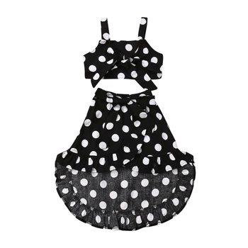 

2019 Summer Infant Baby Girls Clothes Polka Dot Irregular Dress Skirt+Bow Short Tops Outfits
