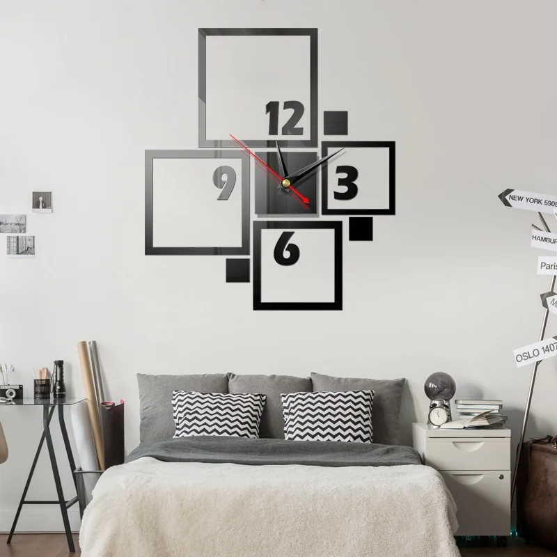Съемные современные зеркальные Акриловые 3D настенные часы Виниловые