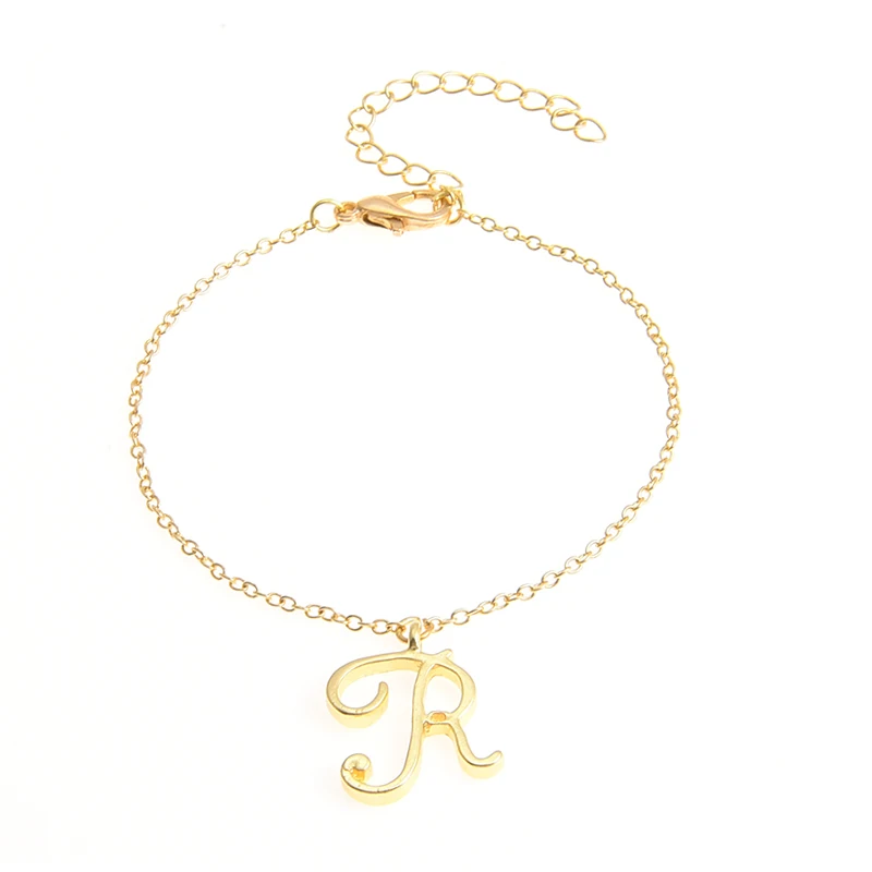 Monogram Cursive Initial R Name Bracelet Swirl English Alphabet Letter  Initials Text Character Chain Bracelets Gift for Friends