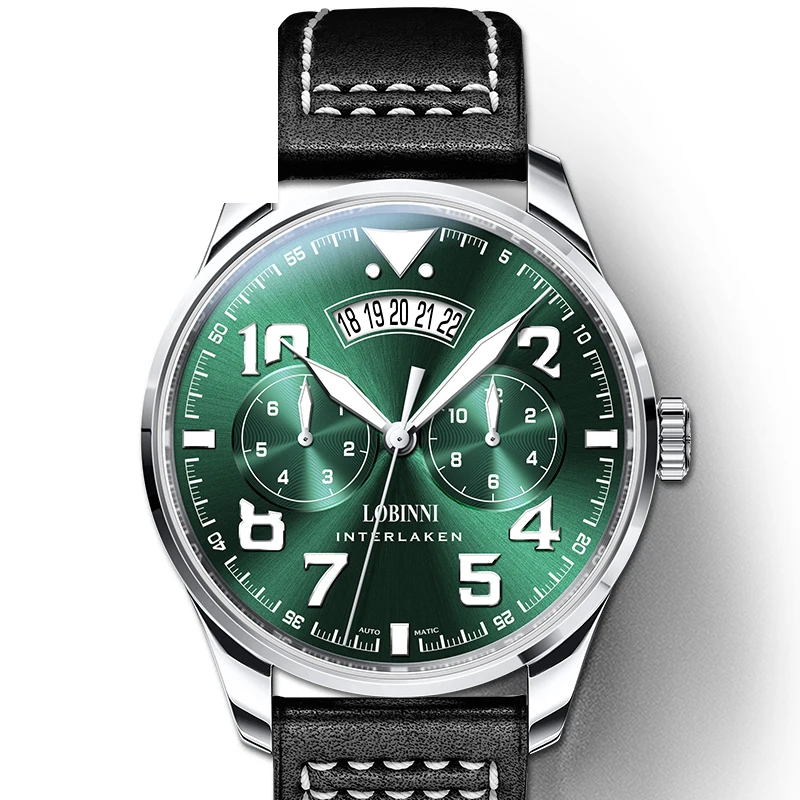 Green Лидирующий бренд, Швейцария, LOBINNI, мужские часы, Япония, MIYOTA, 9122, автоматические механические, MOVT, мужские сапфировые часы, relogio masculino, L16051 - Цвет: Green