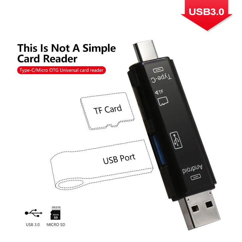 

Высокоскоростной USB 3,0 TF кардридер 3 в 1 Type-C OTG кардридер микро-USB флэш-адаптер кардридер для карт microsd