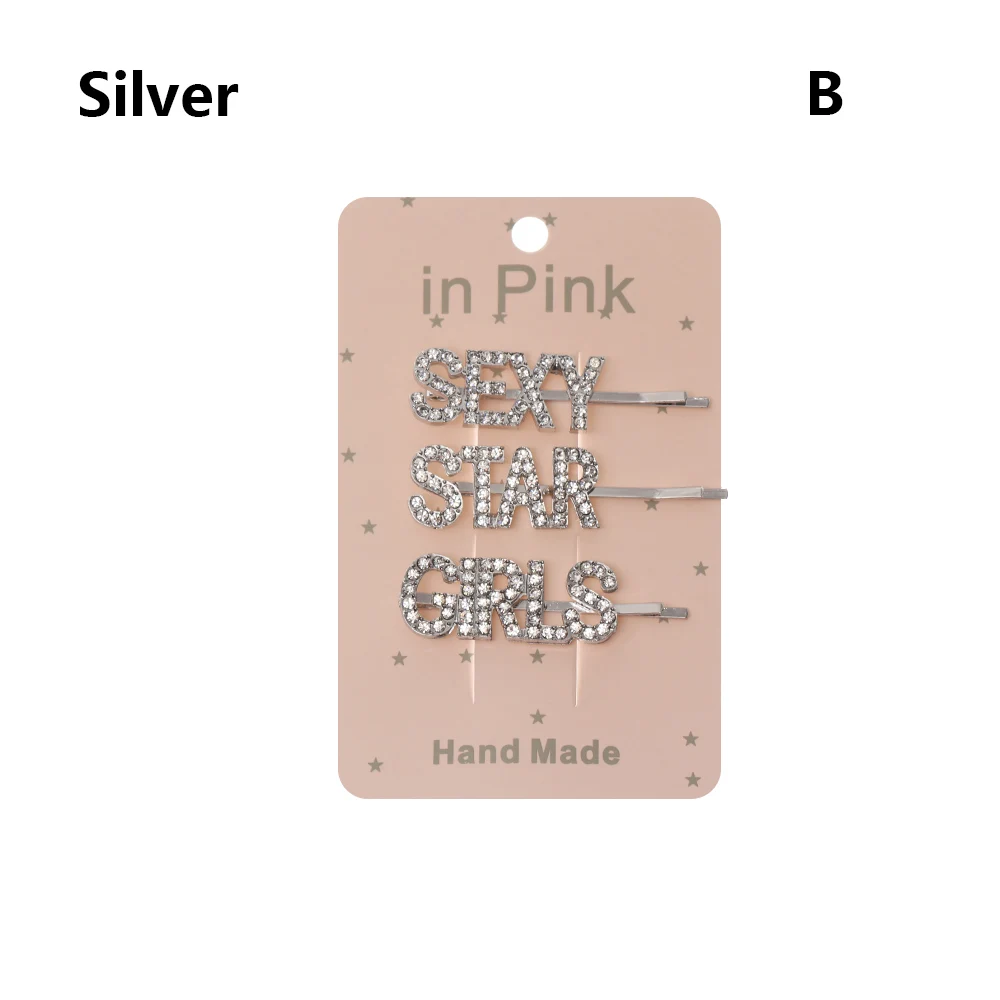 3 шт./компл. детского красивого элегантного платья Алфавит Хрустальные шпильки для волос Любовь Надежда мечта Заколки для волос для девочек Для женщин Письмо заколки для волос аксессуары - Color: silver B