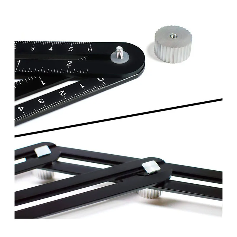 LAMEZIA 25cm Black Aluminum Alloy Four-Sided Measuring Ruler Template Instrument Angle Tool Slides Mechanism for Carpenter