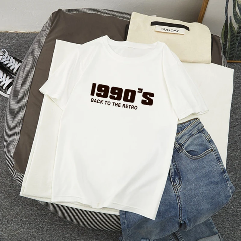 

2020 Vintage White T-shirt 90S BACK TO THE RETRO printed T-shirts woman Mujer Feminina Damskie Femme Woman Tee Shirt Tops S-3XL