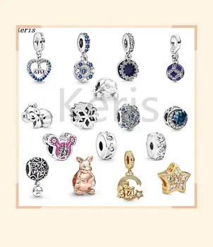 

Winter New 925 Blue 2020 Snowflake Amulet Disne Mouse Kangaroo Koala Small Charm Geometric Clip DIY Original Jewelry Gift