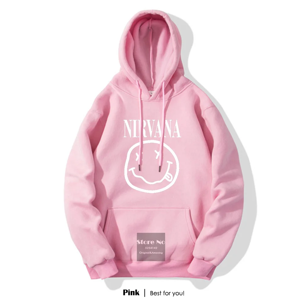 Розовый Смайлик Doodle Nirvana, толстовка с текстовым принтом, унисекс, Толстая Толстовка с капюшоном, модная Женская толстовка с подкладкой, мужские толстовки - Цвет: Розовый