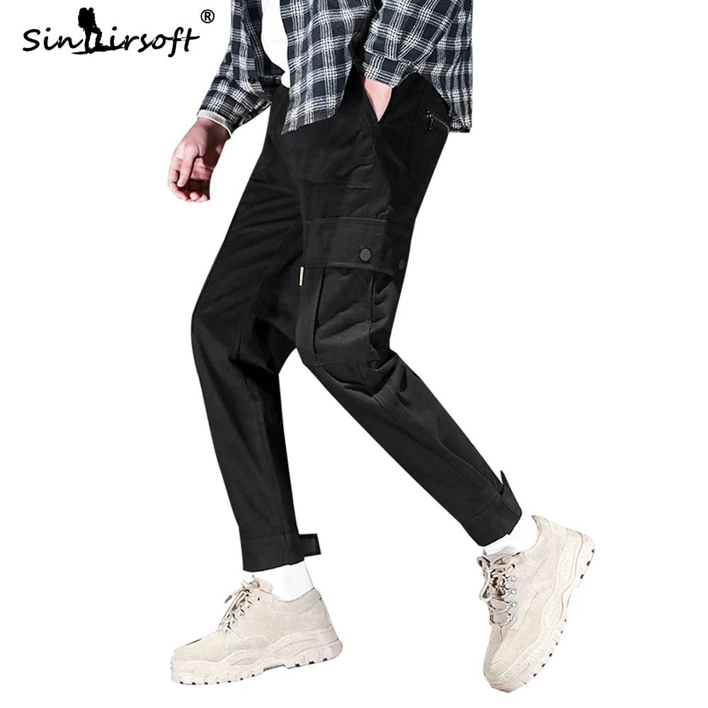 

SINAIRSOFT Brand Men's S-3XL Ankle-Length Cargo Pants Side Big Pockets Drawstring Waist Pencil Trousers Skinny Autumn Fashion