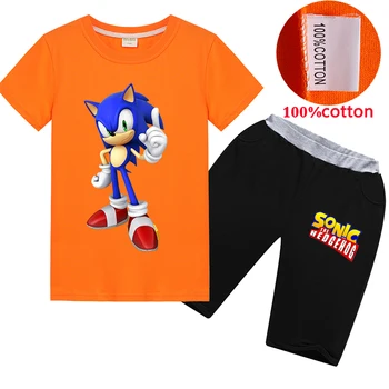 

Kids Aummer Clothes Girls Summer Sonic T-Shirt+Short Pants Baby Boys Girl Cotton Clothing Sets Cartoon T Shirt Clothes 2 PCS Set