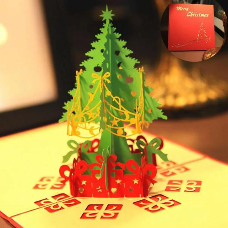  3pcs/10pcs Creative Christmas Invitation Card 3D Hollow Christmas Tree Snowman Santa Claus Postcard - 4.0003E+12