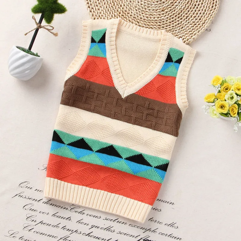 Autumn Children Vest Boys Pullover V-neck Waistcoat Girls Kids Knitted School Uniform Winter Baby Clothes Sleeveless Sweaters