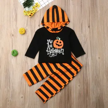 

Halloween Newborn Clothes Set Pumpkin Hoodies Sweatshirts For Girls Sportswear Set Orange Black Striped Long Pants Baby Boys Set