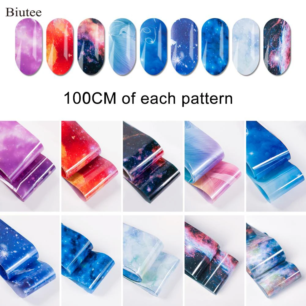 Biutee 4*100 см 10 красочных Фольга для ногтей Микс Цветок Дизайн ногтей стикер голографическая переводная наклейка персонализированный узор обертывания слайдер