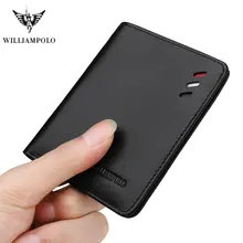 Williampolo carteira masculina de couro legítimo, carteira masculina compacta com dobra central e compartimento para cartões, preta e marrom