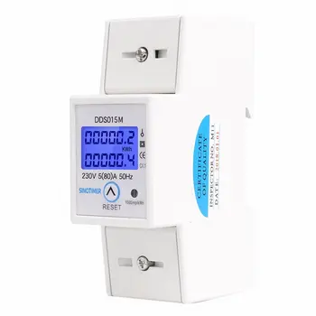 

DIN Rail 5-80A AC 230V 50Hz Single Phase Wattmeter Power Consumption Watt Electric Energy Meter kWh with Reset Function