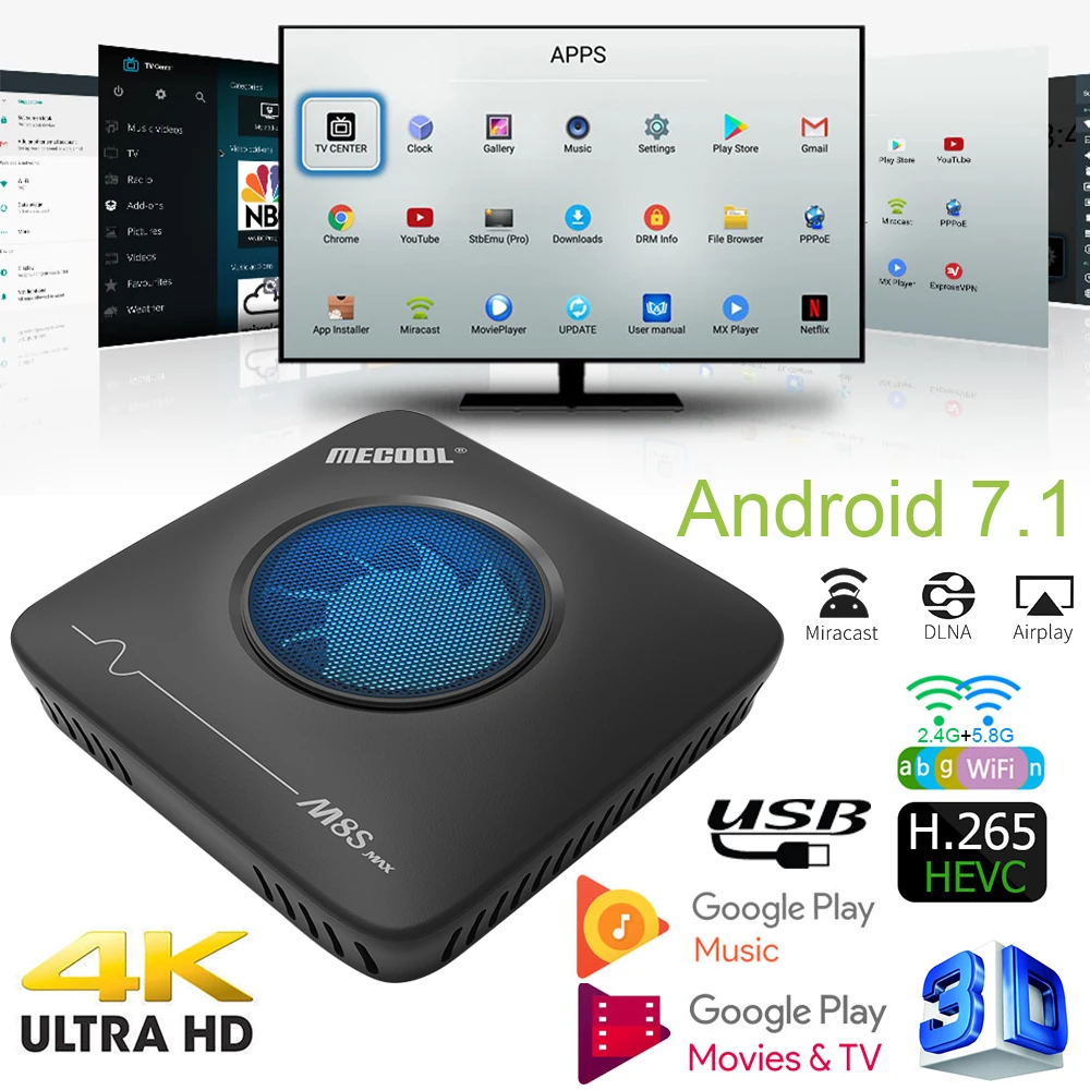 MECOOL M8S Max Смарт ТВ приставка Android 7 1 Amlogic S912 3 ГБ + 32 2 4G 5 8G двойной WiFi BT4.0 4K Ultra HD VP9 H.265