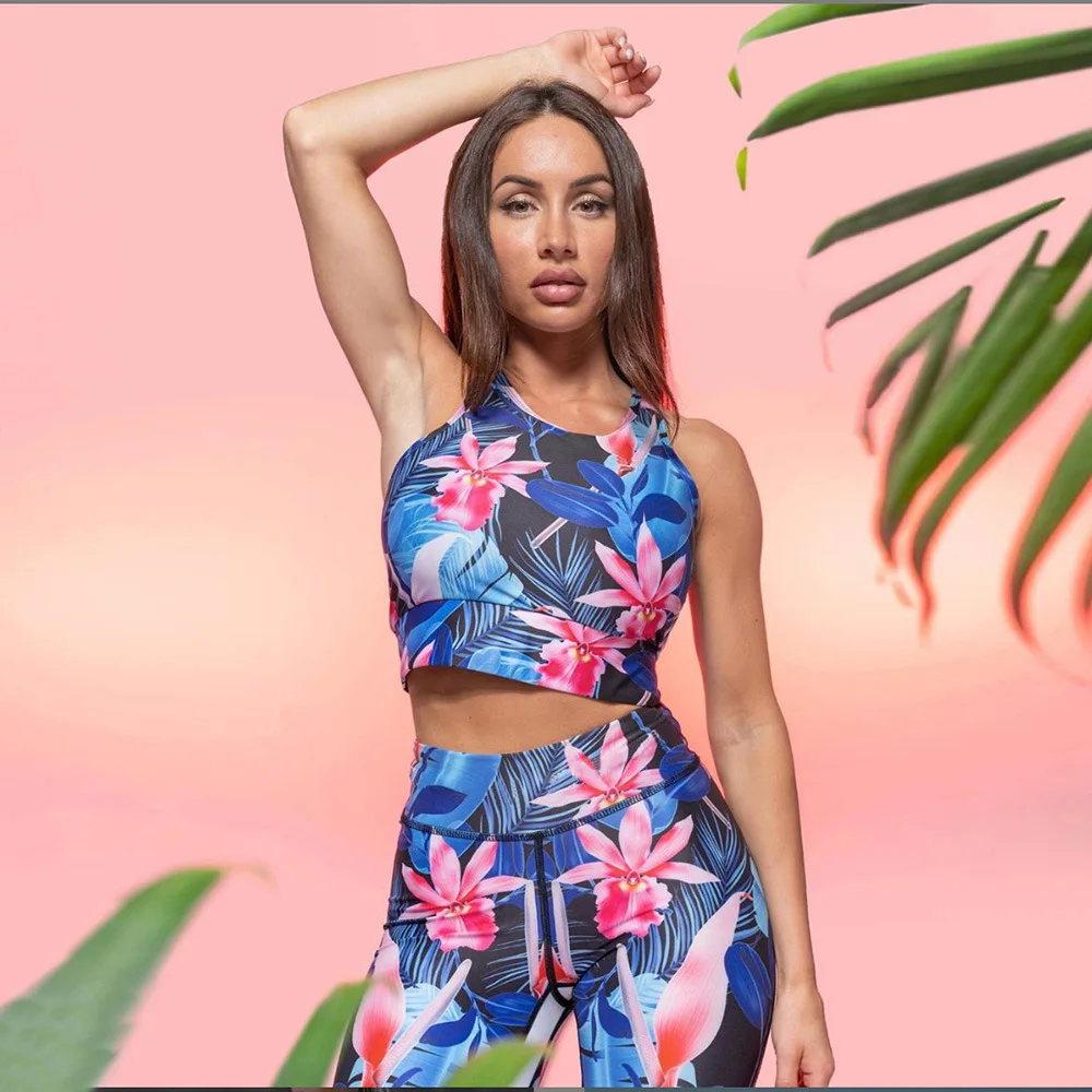 

2019 Autumn New Yoga Two-piece Set Women's Print Slim Yoga Set Workout Clothes For Women