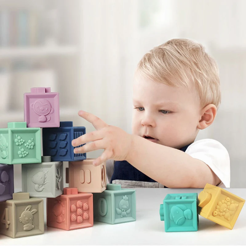 

Baby Duploed soft rubber Building Blocks Bath Grasp ToysTouch Hand Teethers Blocks DIY Rubber Block Toy for Children Gift Early