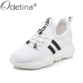

Odetina Women Platform Flat Sneakers Comfort Walking Casual Shoes Female Soft Sole Lace Up Breathable Flats Ladies Plus Size 46