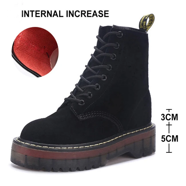 Black Suede High Женские ботильоны из натуральной кожи; Ботинки martin на платформе; женская обувь; сезон осень-зима; мотоциклетные ботинки в стиле панк; женские ботинки на толстом каблуке - Цвет: Black Suede High