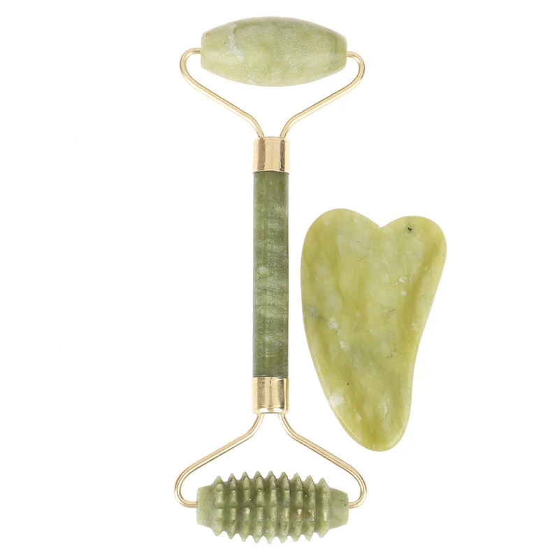2PCS/Set Natural Jade Roller Facial Massager Stone Face Guasha Massage Board Tool | Красота и здоровье